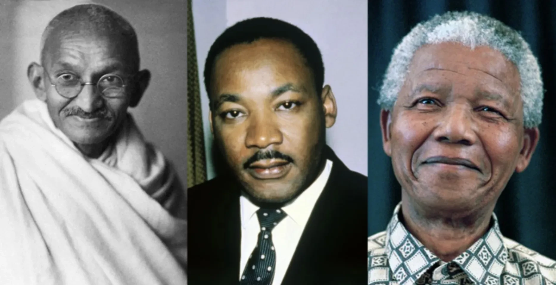 Gandhi, Martin Luther King Jr., and Nelson Mandela — non-violence leaders inspired by Jain principles of Ahimsa